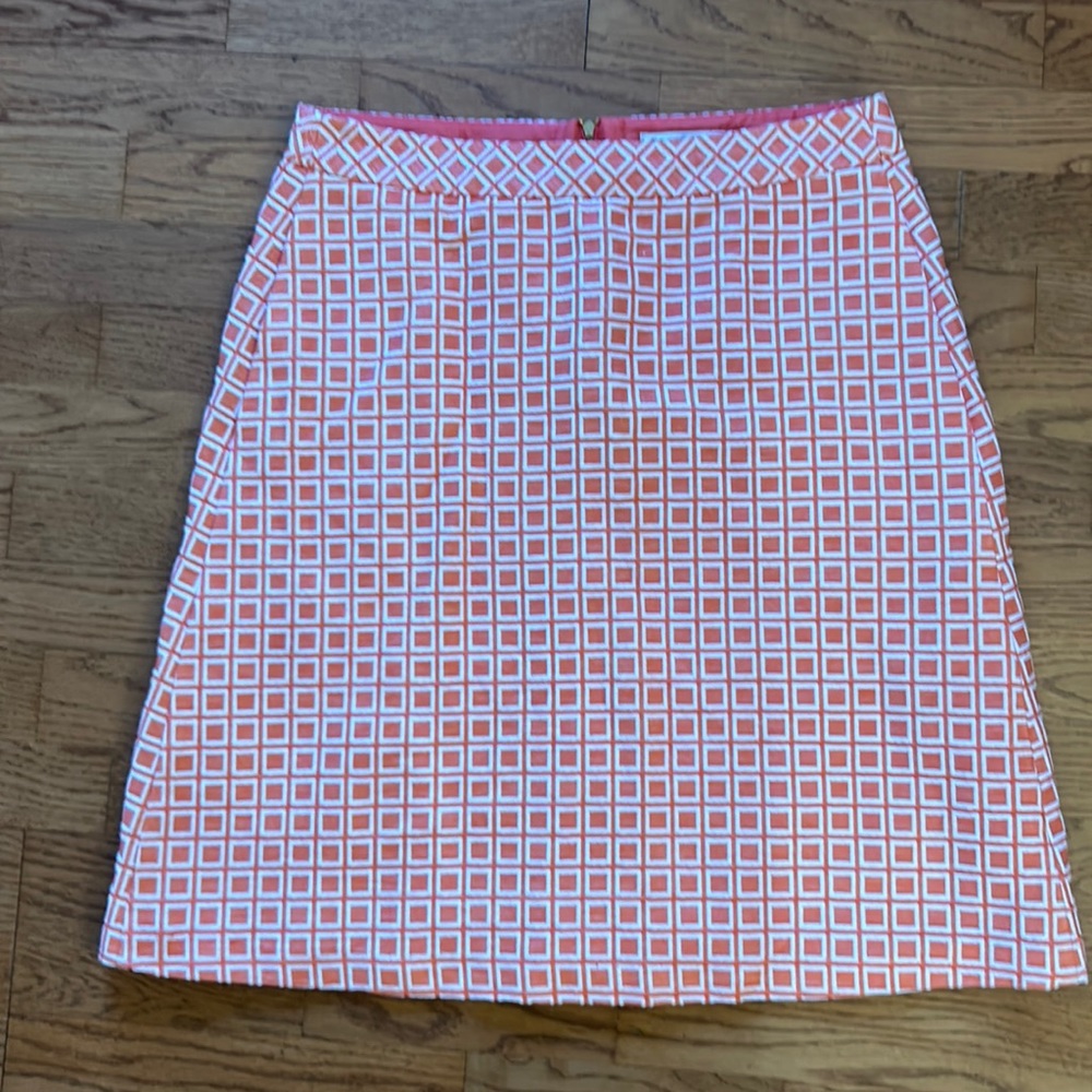 TRINA TURK orange white geometric squares straight skirt 10